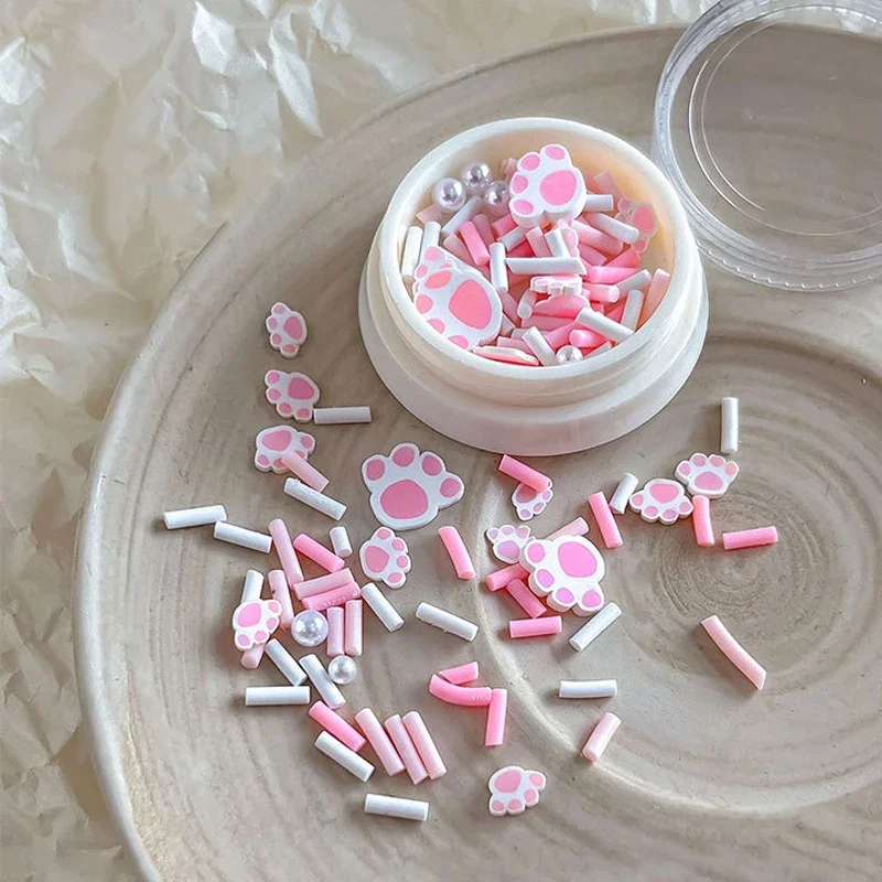 1 scatola di ciondoli per unghie in resina con zampa di gatto, perla 3D, decorazione con strass per unghie, unghie fai da te per donne e ragazze