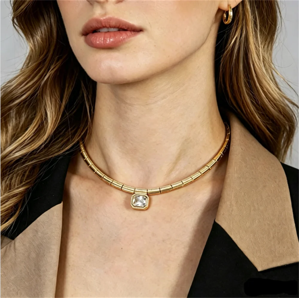 2026 New Design Segmented Bamboo-style Clavicle Chain with Delicate Zircon Necklace Earring and Ring for Women Jewelry wholesale