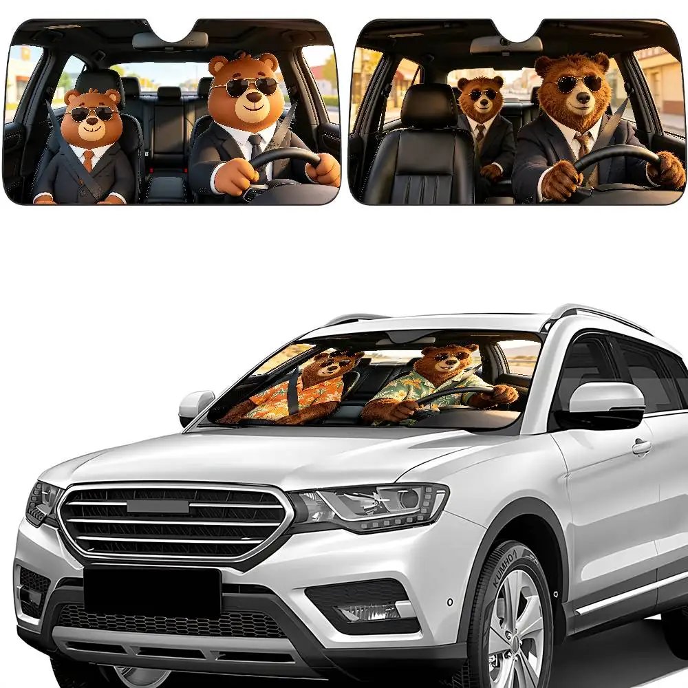 Brown Bear Drive Car SunShade Car Sunshade Covers Cover Universal Windscreen Folding Visor