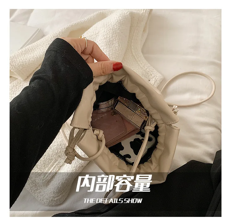 Lady Shoulder Bag Korean Fashion Women Drawstring Bucket Bag Casual Cute Messenger Bag Small Solid Color Female Crossbody Bag