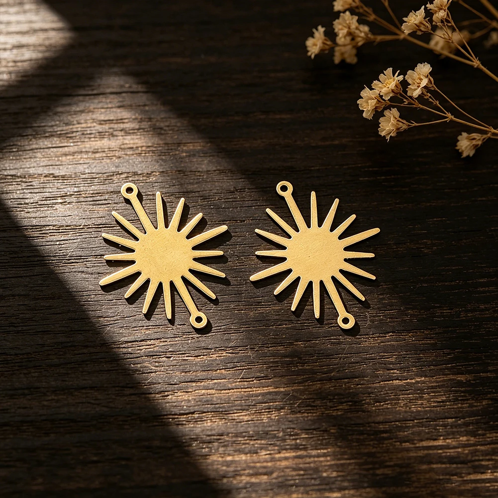 Vintage Brass Sunburst Charm Pendant with Double Holes for DIY Handmade Jewelry Making Earrings Necklace Bracelet Gift