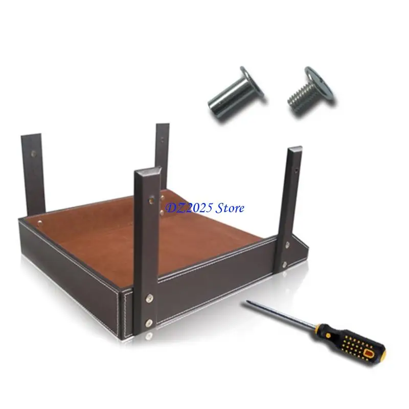 

Q6RC Document File Tray Double Layers Desk PU Leather Paper Holder Magazine Rack Storage Holder for Home School