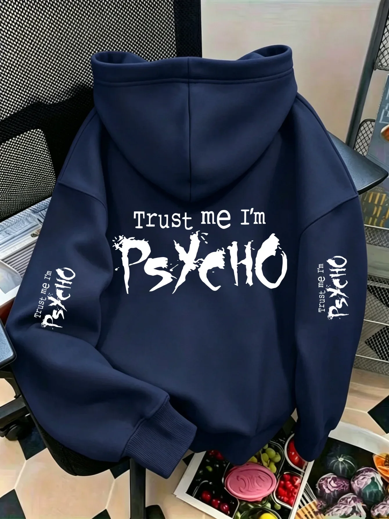 Unisex Trust Me I'm Psycho Sports Hoodie Gothic Dark Letter Print Black Oversized Pullover Streetwear Sweatshirt Spring Autumn