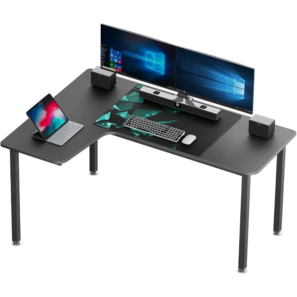 

60 Inch L Shaped Gaming Desk, Corner Computer Desk, Home Office Study Writing Desk, Larger Gaming Table Gamer Workstation with