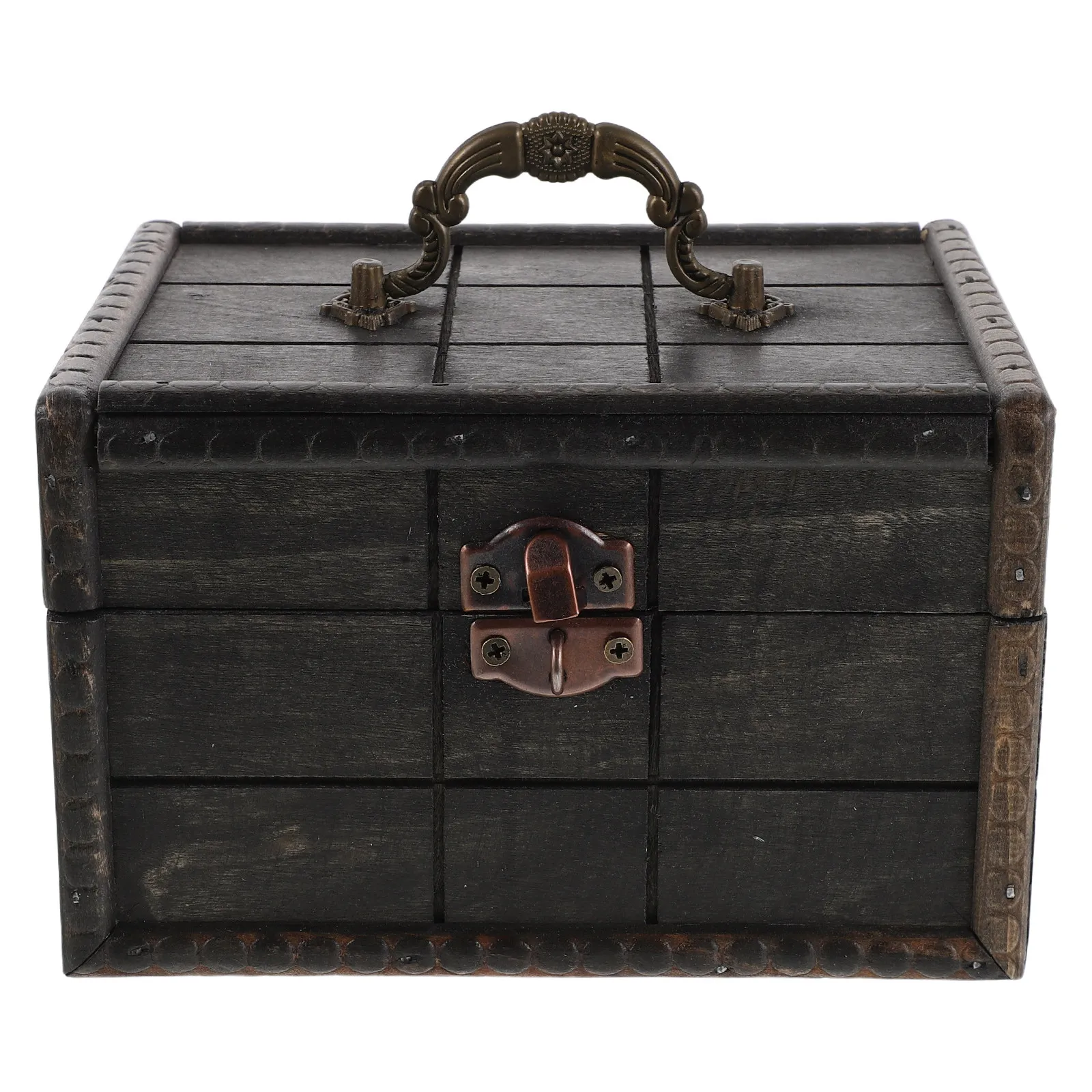 

Vintage Wooden Chest Box 6.29x4.72x3.93 Inch Retro Jewelry Storage Organizer with Lock Lid Keepsake Treasure for Rings Earrings