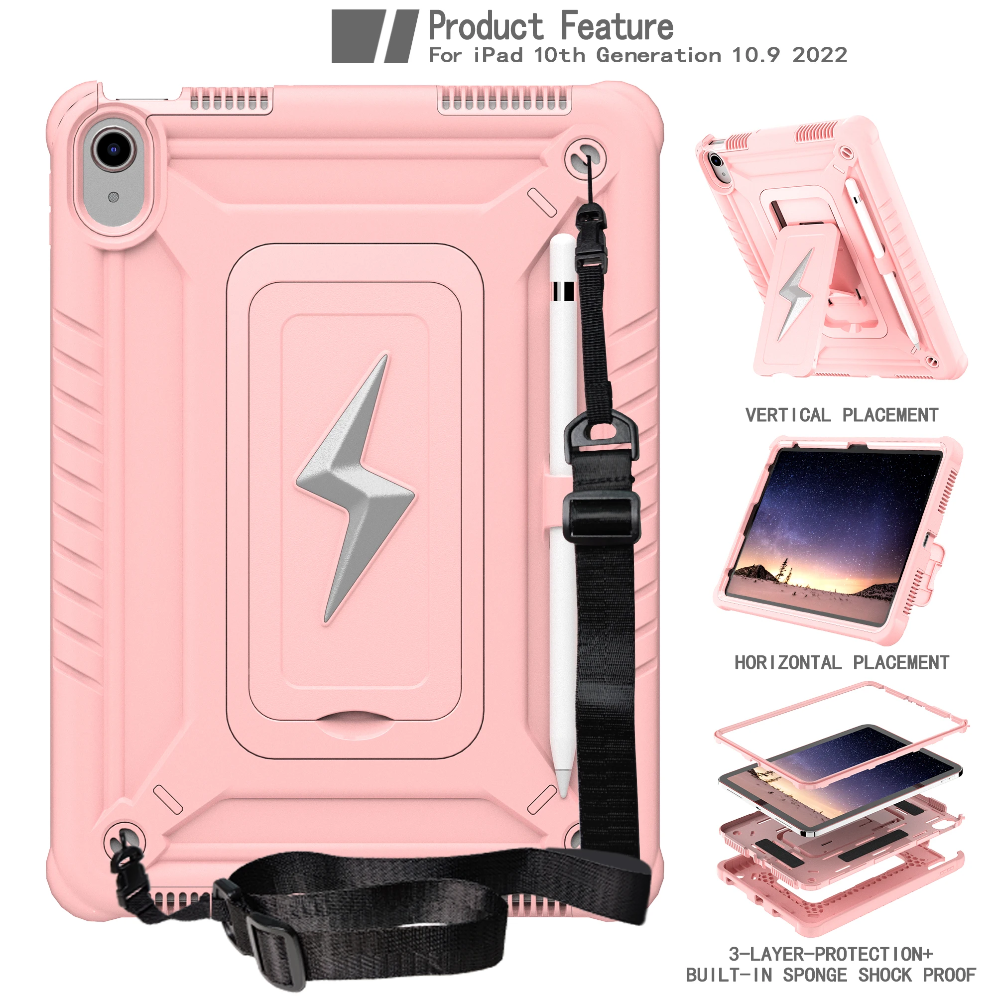 

Для iPad 11th 11" 2025 9th 8th 7th ipad 10.9 2022 Air3 Детский противоударный защитный чехол для планшета с плечевым ремнем и подставкой