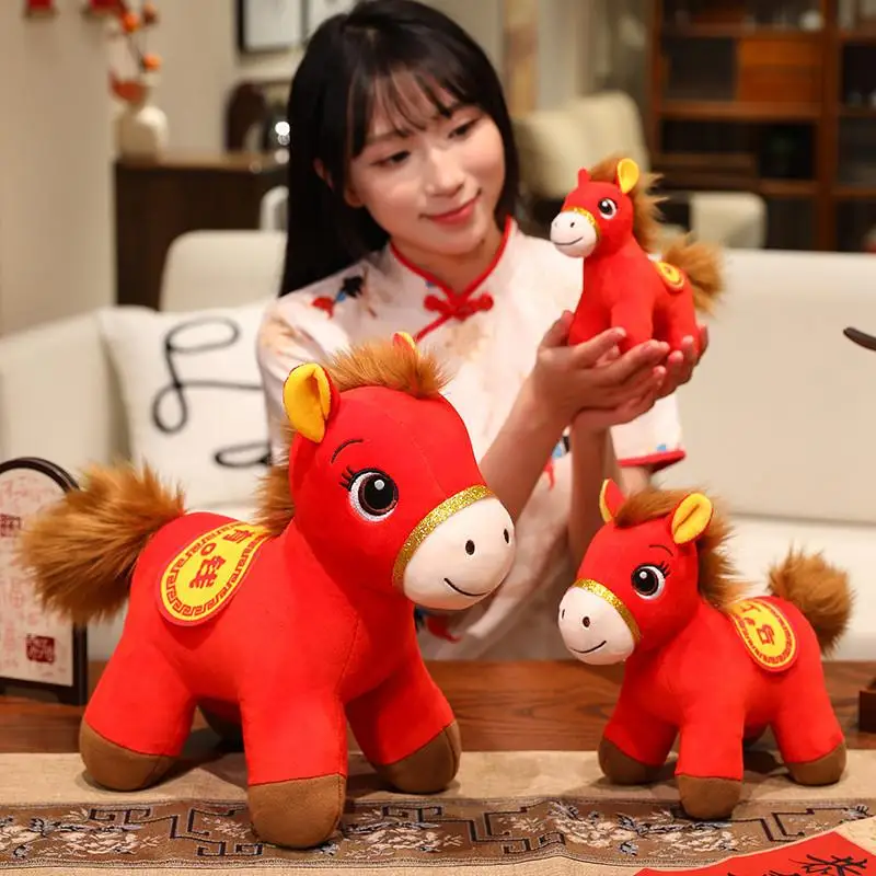 1 pz capodanno mascotte cavallo giocattoli di peluche 15/20/30 cm rosso fortunato cavallo peluche pony bambola decorazione festival regalo regalo per bambini
