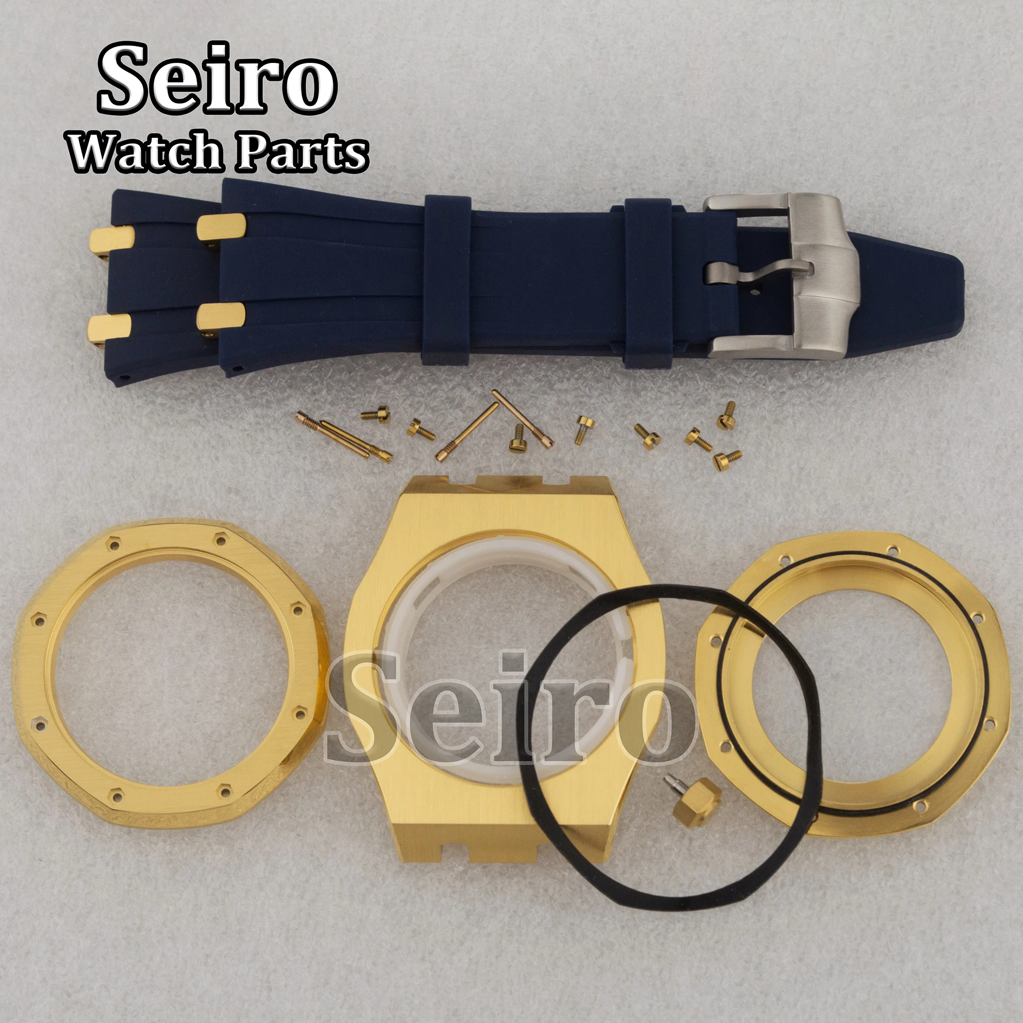 NH35 Octagon Case 42mm Sapphire Crystal Glass Rubber Strap PVD Gold 10bar Watch Accessories for 31.8mm Dial Royal NH36 Movement