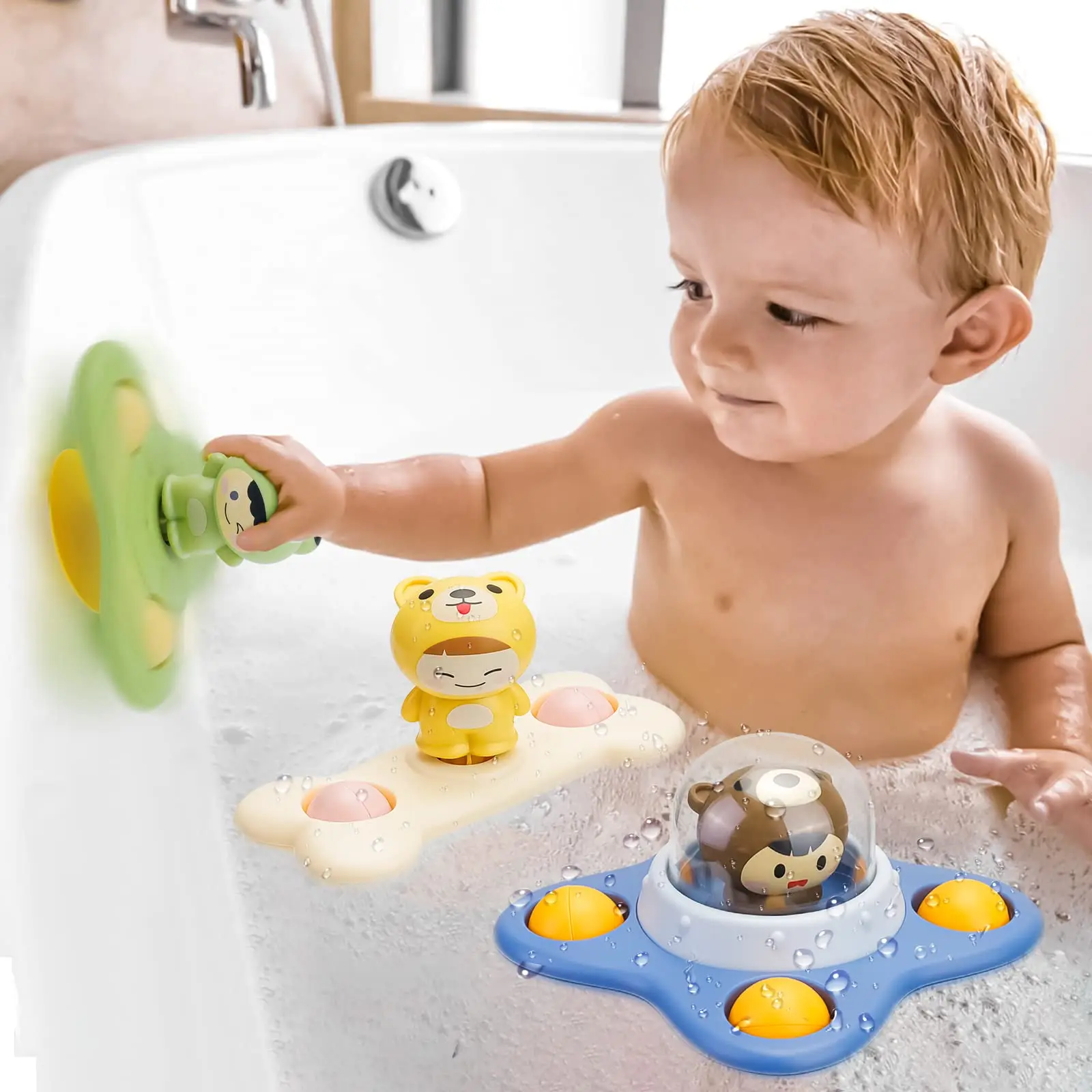 Catoon-Jouets de bain pour tout-petits, Spinners à ventouse, Jouets mentaires oriels pour garçons et filles, Cadeau pour enfants, 6, 12, 18 mois, 1, 2, 3 ans