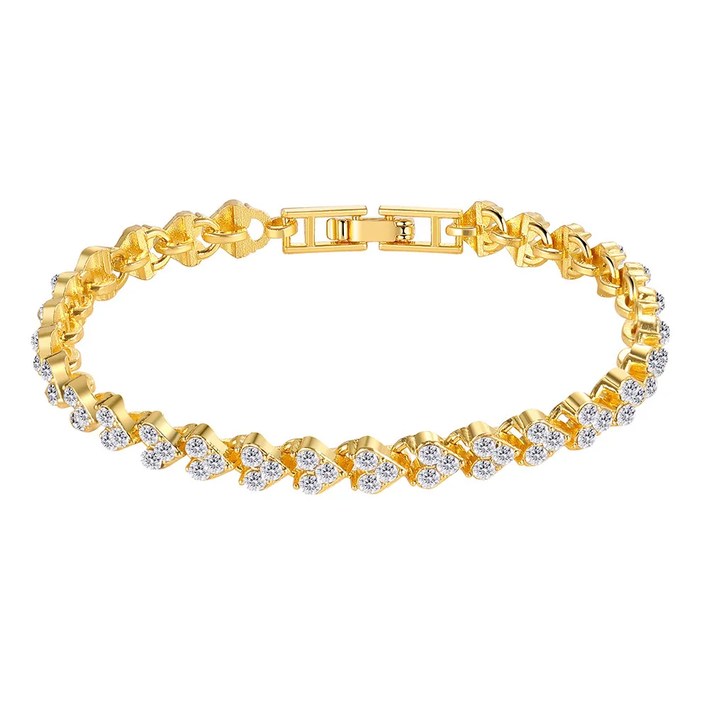 1pcs Hot Selling Instagram Style Minimalist Creative Luxury Diamond Studded Heart Shaped Full Diamond Roman Crystal Bracelet