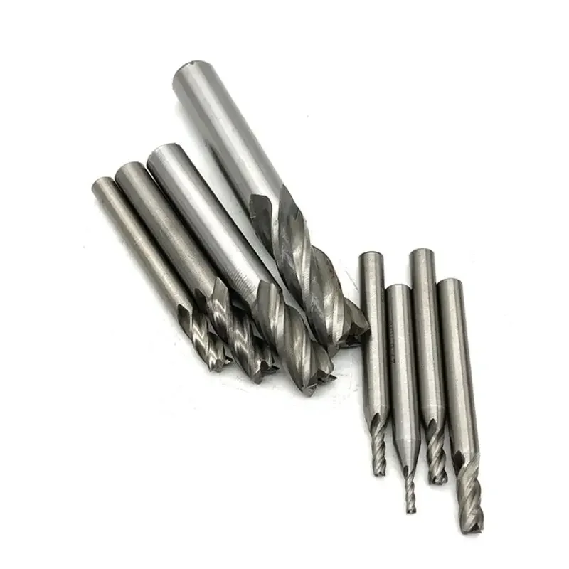 Krachtige 8 ชิ้นเหล็กความเร็วสูง End Mill 2 3 4 5 6 8 10 12 มิลลิเมตรตรง Shank 4 ขลุ่ยคาร์ไบด์ CNC Milling Cutter