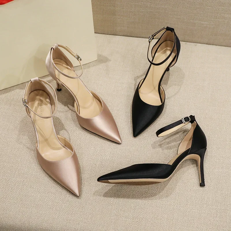 

Size 31-43 Summer Sexy Shoes Women High Heel Pointed Toe Thin Heel Dress Shoes For Party Ankle Strap