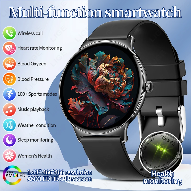 

New Ultra Thin Women Smart Watch 1.43"AMOLED HD Screen Health Monitor Sport Fitness Watch Men Calling Smartwatch For Android iOS