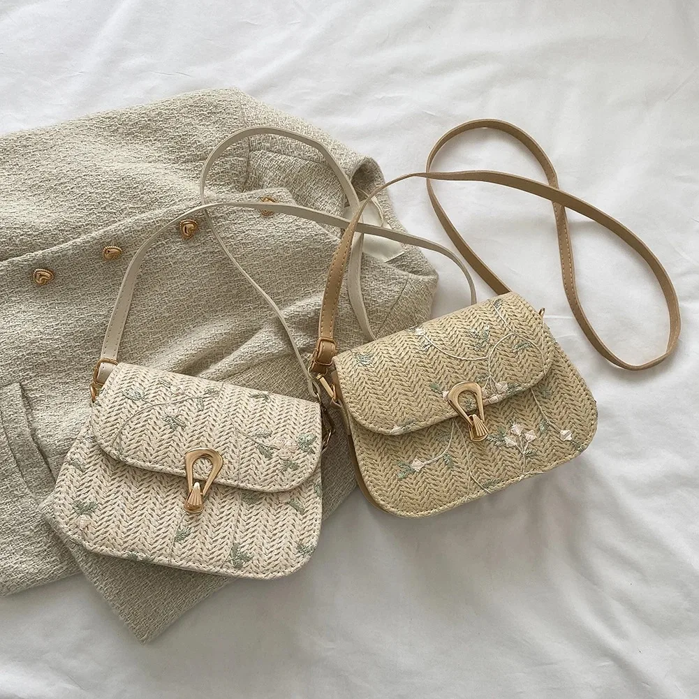 

Ladies Handmade Woven Brand Designer Handbag for Girl Fashion Lace Flower Shoulder Crossbody Bag Straw Summer Beach Shopper Bag