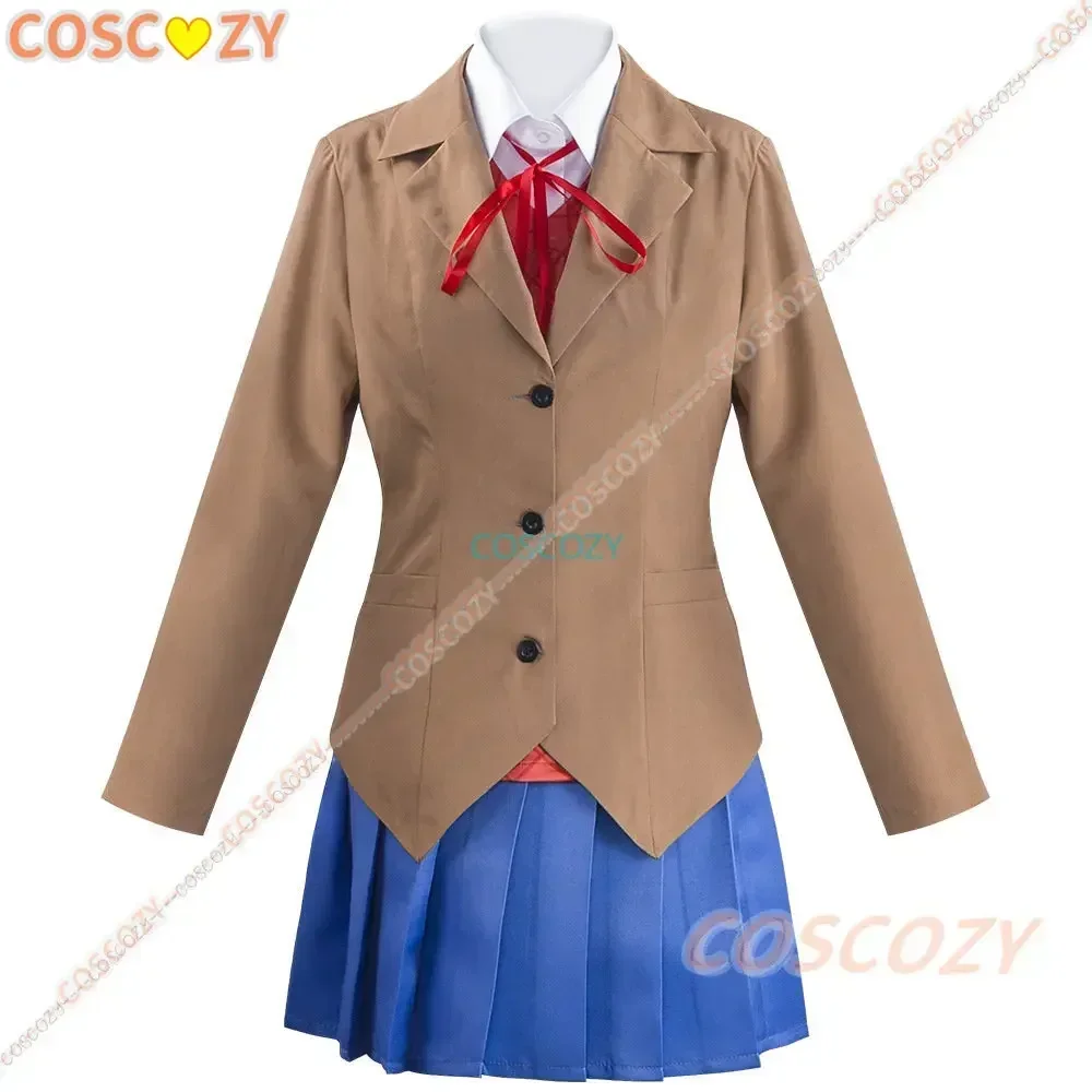 Personalizado anime doki doki literatura clube monika cosplay sayori yuri natsuki cosplay traje escola feminino uniforme marrom saia peruca