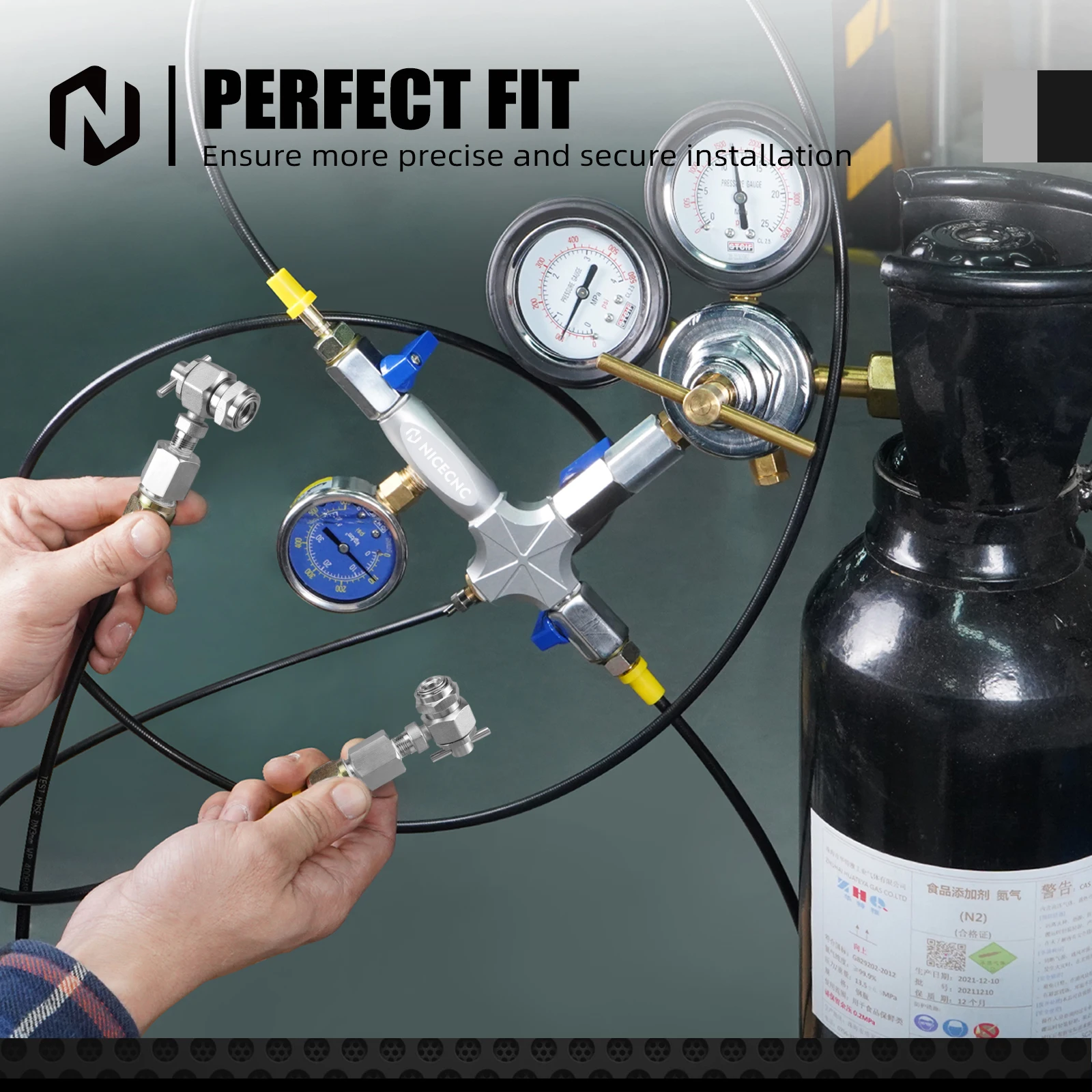 NICECNC Dual Hose Nitrogen Regulator Shock Fill Kit For Yamaha Raptor 700R Polaris RZR XP 1000 Honda TRX450R Can-Am Maverick X3 - Image 2