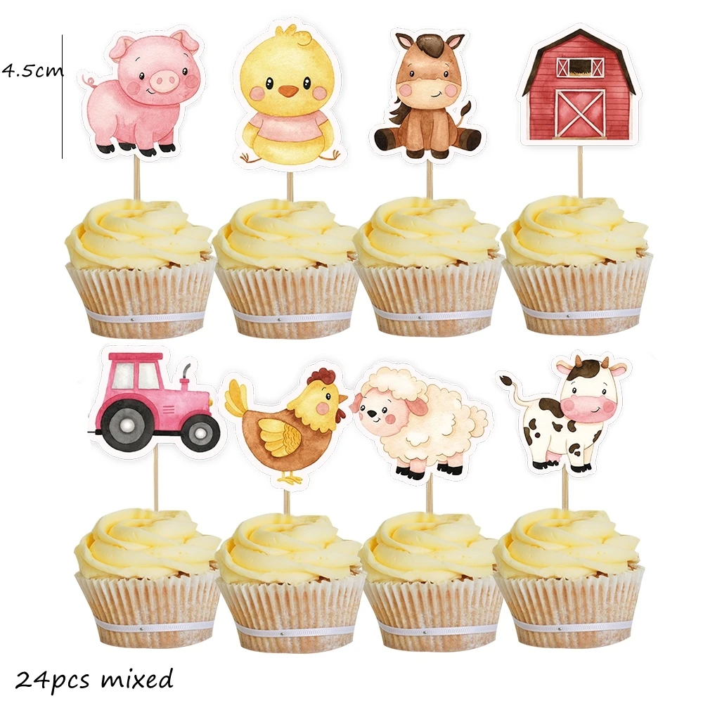 Farm Animal Paper Hanging Tags Carton Stickers for Kids Farm Themed Happy Birthday Party Decoration DIY Gifts Wrapping Supplies