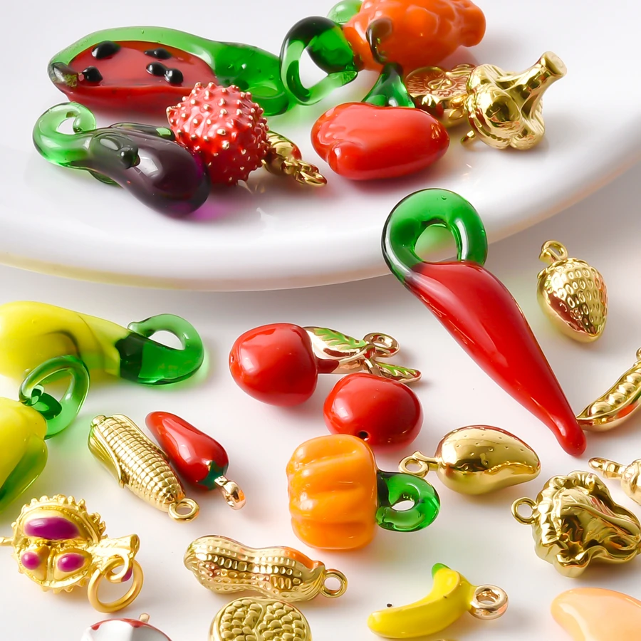5pcs High Quality Gold Color Peanut Corn Mango Charm Fruit Vegetable DIY Accessories Stainless Steel Pendants For Jewelry Making