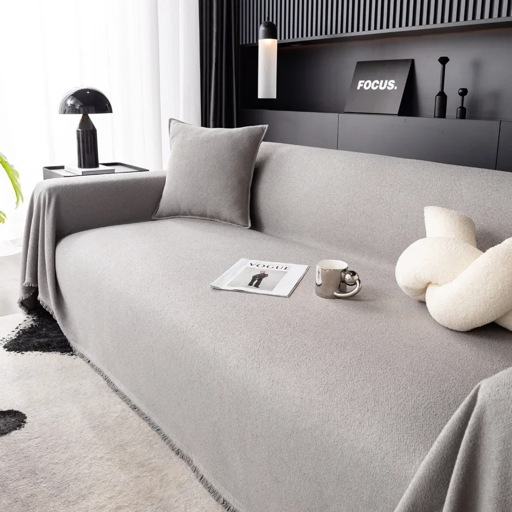 Chenille Sofa Cover Cloth Tassels Universal One Piece Cushion Delicate Skin Friendly Blanket Backrest Can Be Used on Both Sides