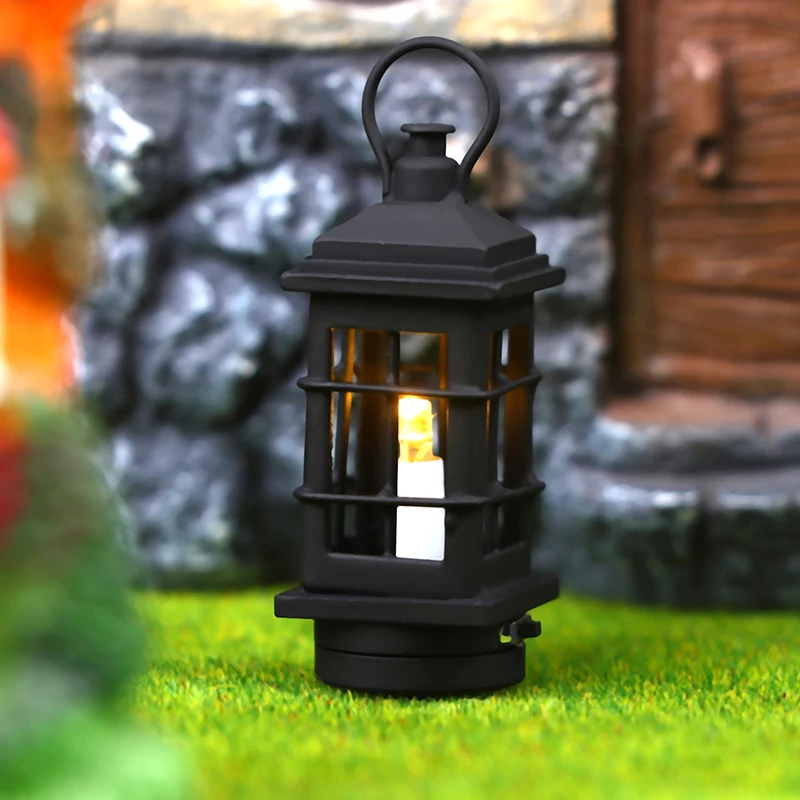 

1:12 Dollhouse Miniature LED Lamp Wall Lamp Black Hollow Light Desk Lamp W/Switch Furniture Model Living Scene Decor Toy