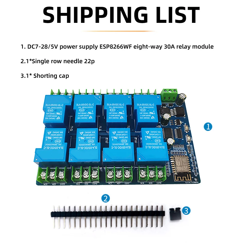 ESP8266 Wireless WIFI Relay Module 8 Channel ESP-12F Wifi Development Board DC 7-28V/5V Power Supply for Arduino