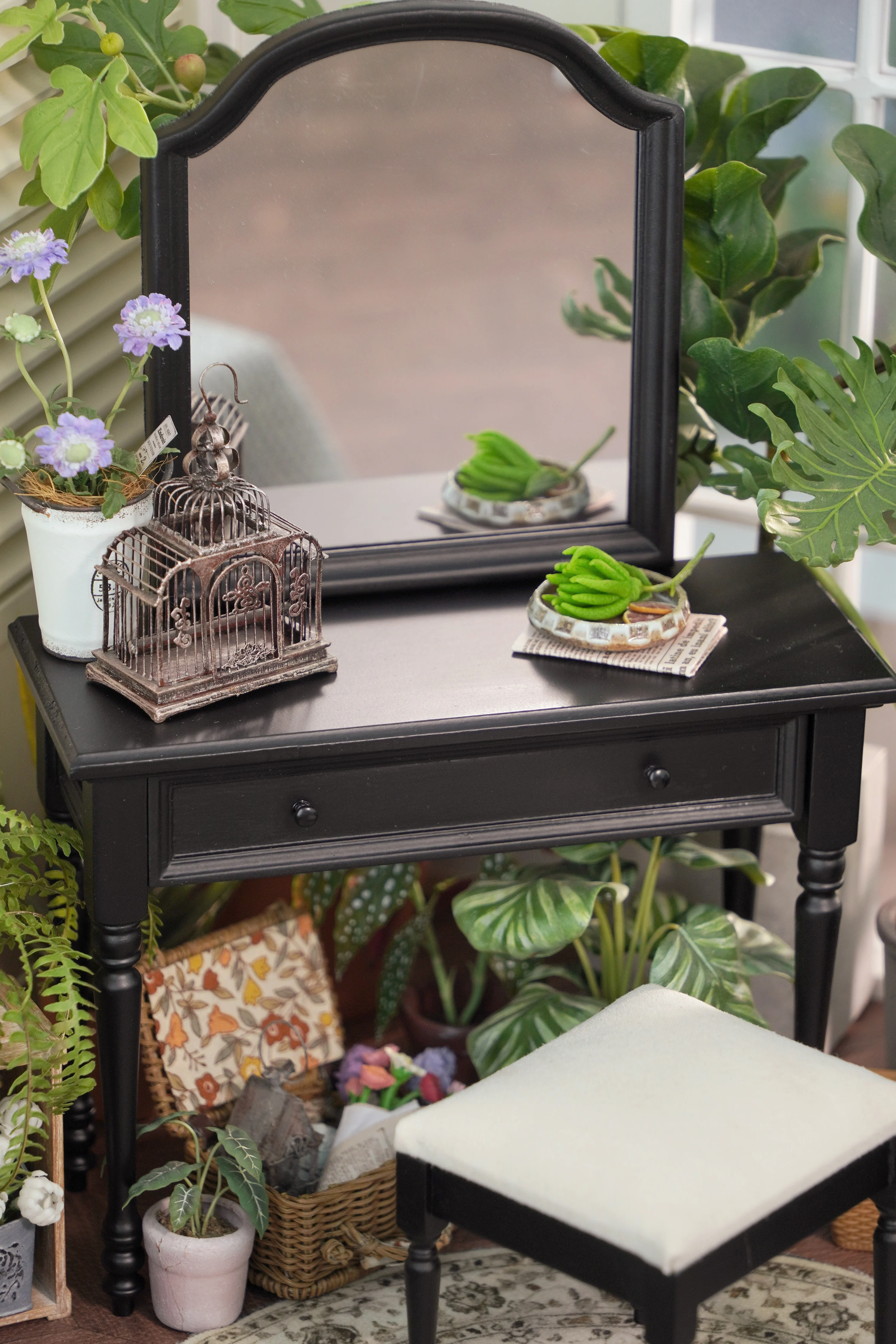 1/6 bjd ob11 móveis para casa de bonecas em miniatura Mini modelo penteadeira de madeira maciça