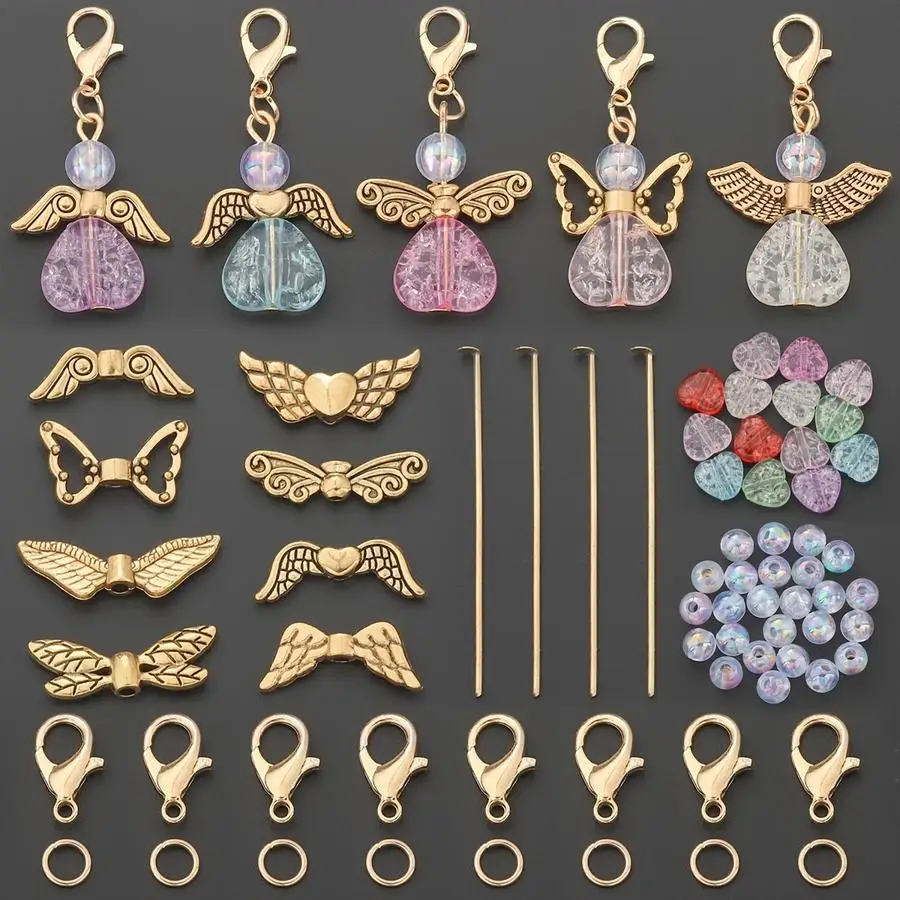 1/5/10/20/50/100pcs 150-Piece Keychain Making Kit, Including 20 pieces (18G) of Assorted Random Wing-Shaped Spacer Beads, 20 pie
