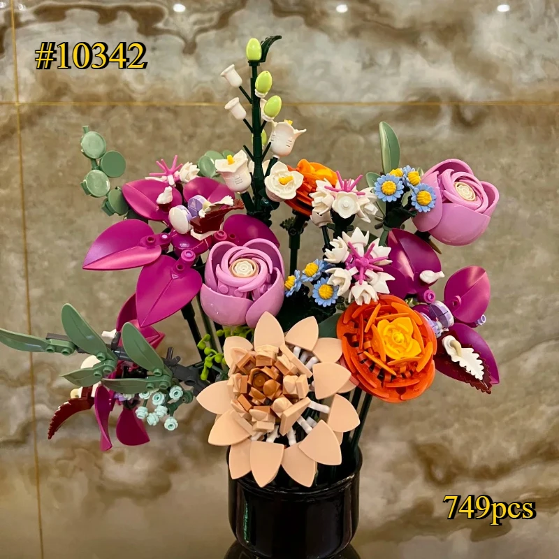 

Наборы строительных блоков «Цветущие яркие букеты цветов» 10342, совместимые с деталями Lego, подходят для рождественских подарков, 749 деталей