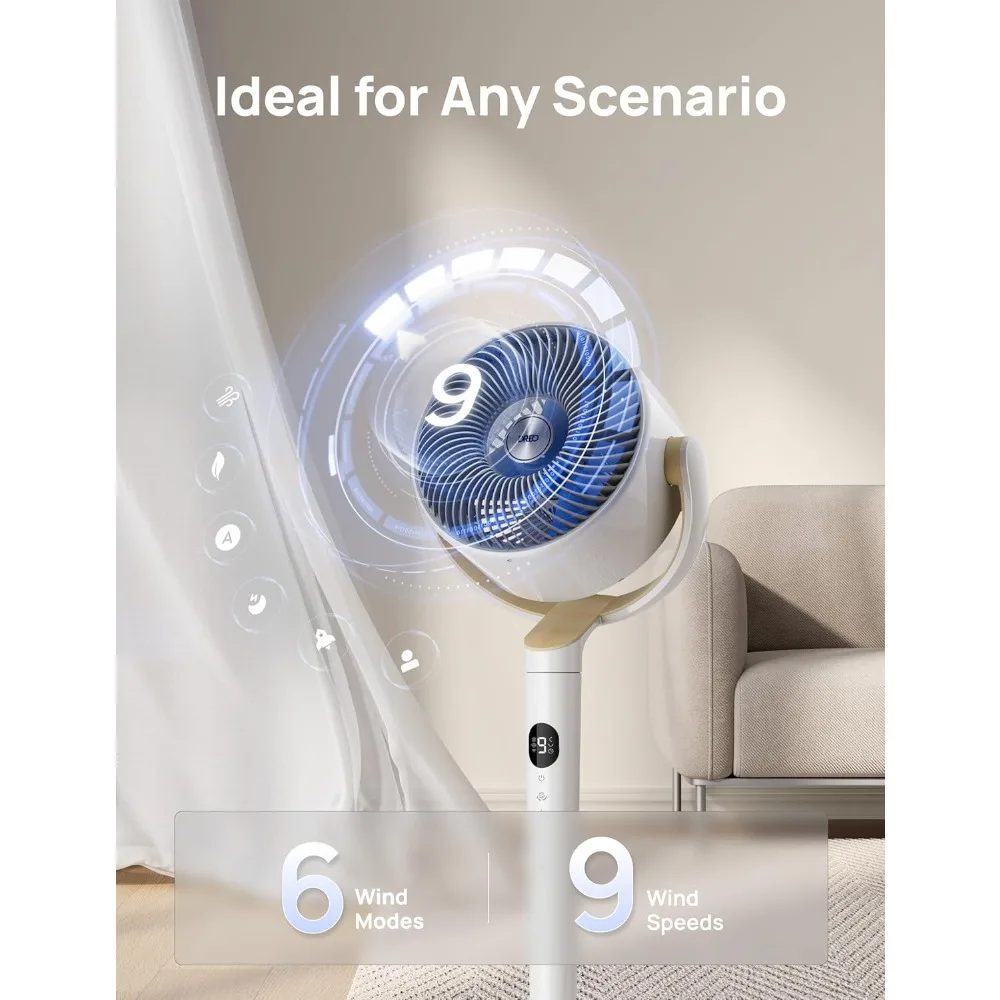 NEW - Smart Fan for Bedroom, 120° +120° Omni-Directional Oscillating Fans, 90ft Quiet Pedestal Fan with RGB Light, 9 image 6