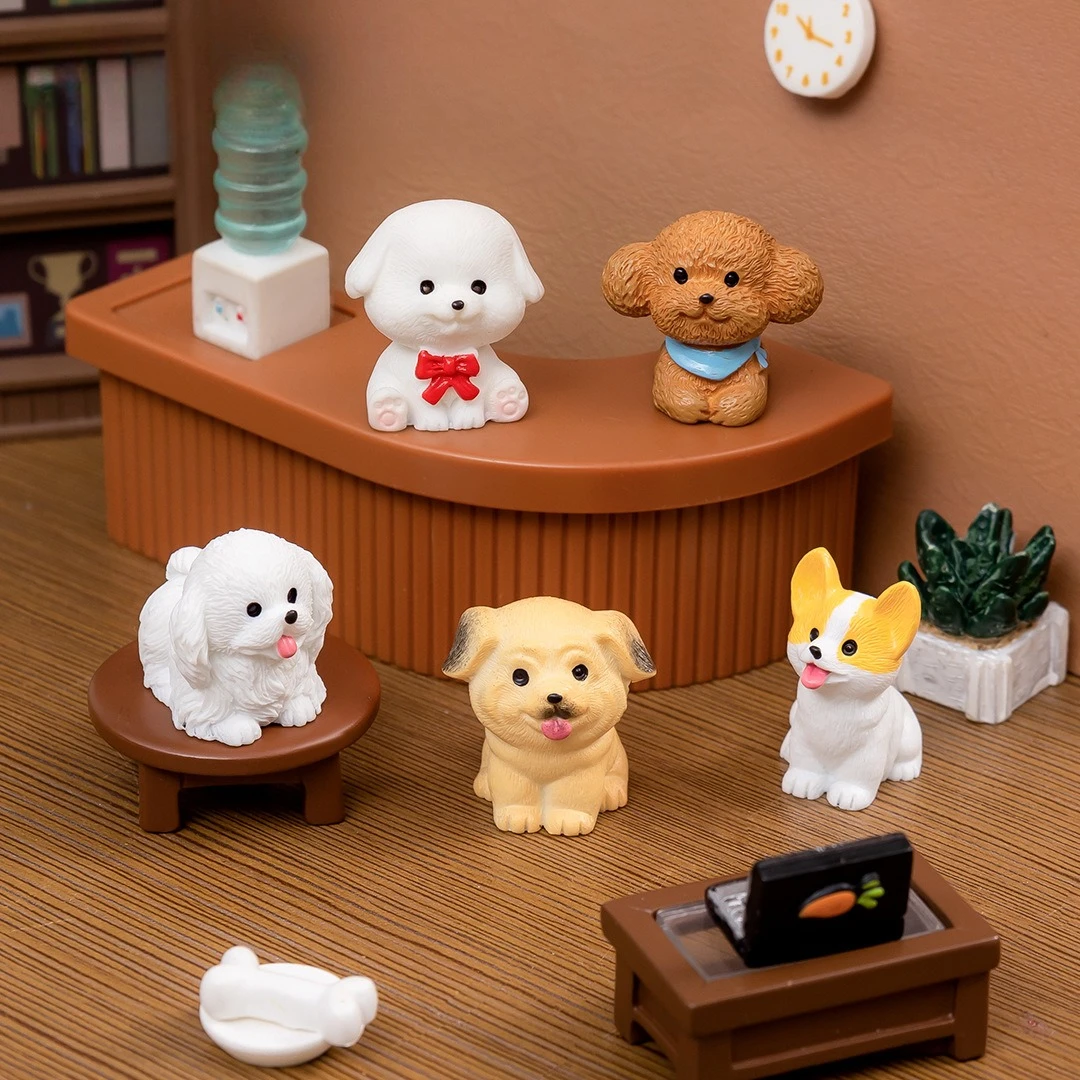 

Reative Cute Simulated Puppy Baby Corgi Mynah Dog Chow Chow Teddy Golden Retriever Car Tabletop Mini Small Ornament