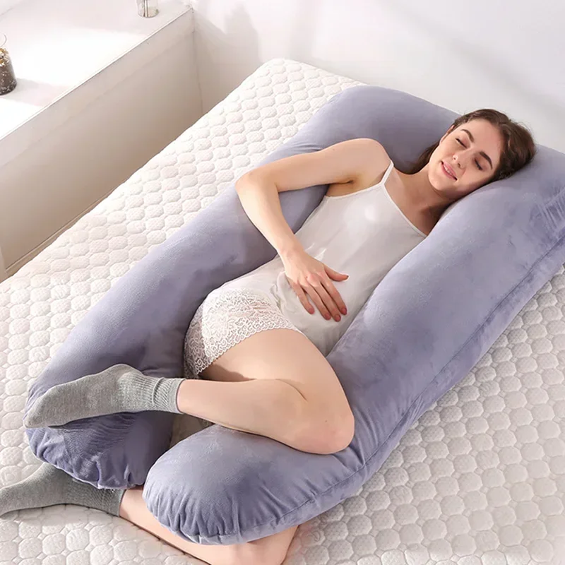 Almohada de algodón perlado Universal para mujeres embarazadas, cojín en forma de U, almohada larga para el cuerpo de maternidad, soporte Abdominal, cuatro estaciones