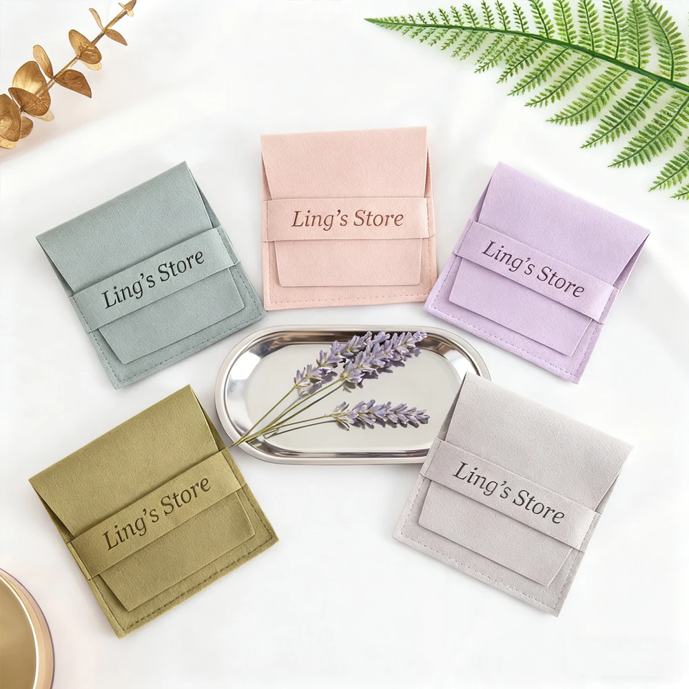 

100Pcs Custom Logo Microfiber Jewelry Gift Bag Candy Bracelet Earrings Ring Stud Pendant Packaging Nail Envelope Organizer Pouch