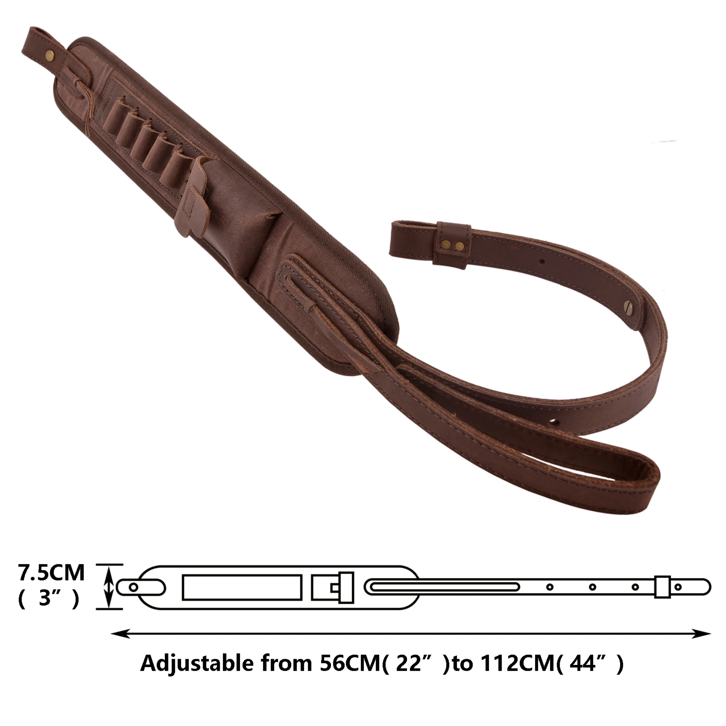 Canvas Leather Ammo Shell Slots Holder Sling Padded Hunting Strap for .308 .30/06 .45-70 .22 12GA 16GA 20GA  .30/30 .357 .38