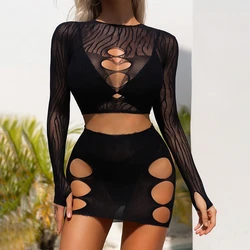 New Long Sleeve Top with Mesh Dress Suit Bikini Sexy Lingerie Set Cover Up Dress Women's Beachwear Porno Babydoll Exotic Apparel