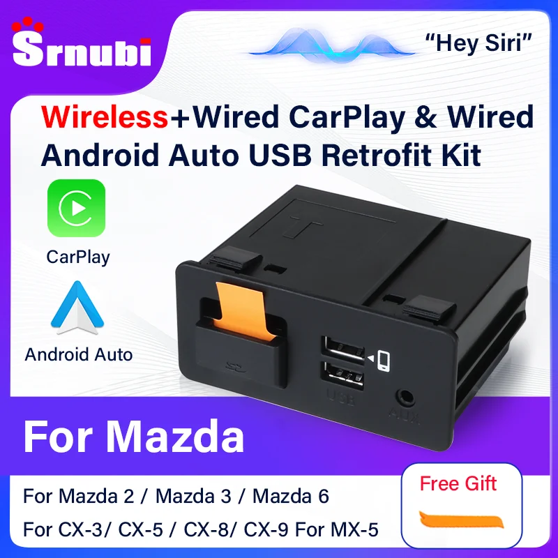 

Srnubi Wired & Wireless CarPlay Android Auto for Mazda 2 Mazda 3 Mazda 6 CX30 CX5 CX8 CX9 MX5 Miata USB Adapter Hub Smart Box