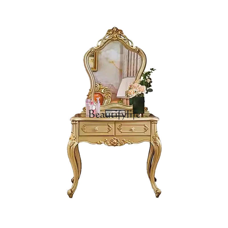 

European solid wood small apartment dressing table French villa luxury carved dressing table