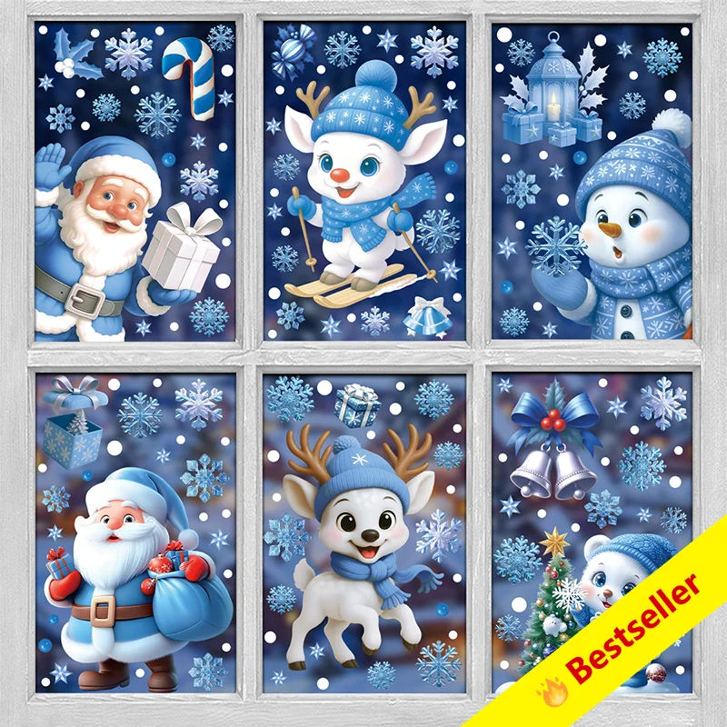 Snowflake Window Decal - Blue Christmas Window Clings-Static Sticker Set