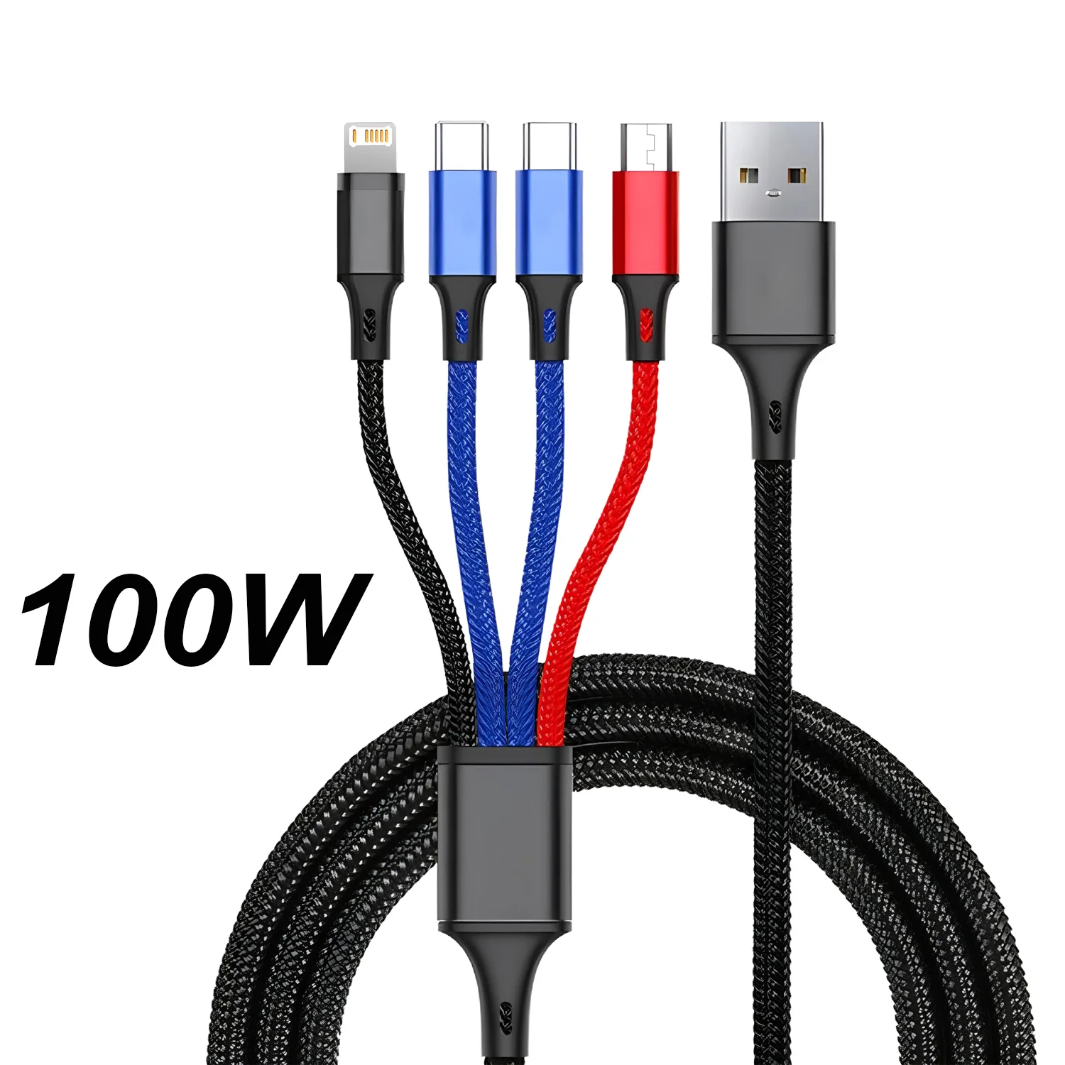 1.2m 4 In 1 USB Type C Fast Charging Cable For Iphone 15 14 Pro Max 3A Quick Charge Phone Data Line Cord For Xiaomi Huawe
