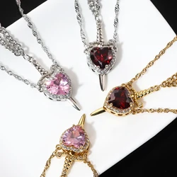 Gothic Punk One Arrow Through The Heart Heart and Sword Couple Necklace Red Rhinestone Heart Dagger Necklace Good Friend Gift