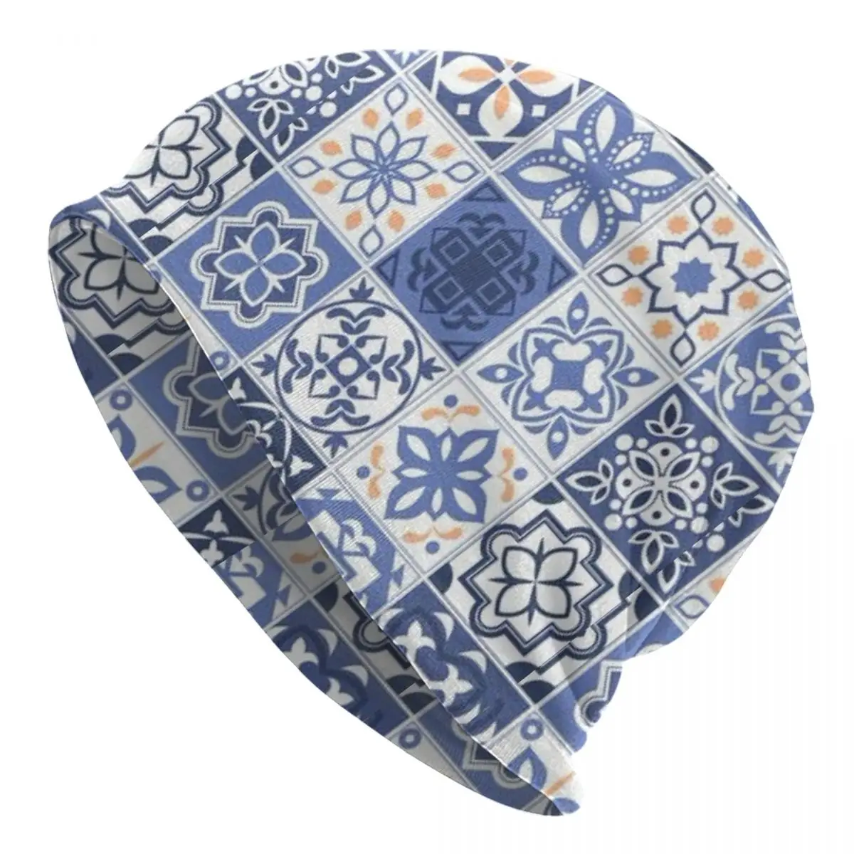 Blue Portuguese Tile Portugal Azulejo Flower Unisex Adult Beanies Caps Knitted Bonnet Hat Warm Autumn Winter Skullies Hats