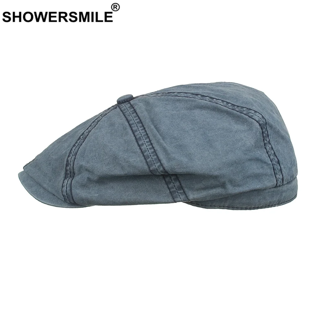 

SHOWERSMILE Navy Blue Flat Cap Man Vintage Newsboy Cap Men Cotton Casual Beret New Spring Summer Octagonal Hat Black Army Green
