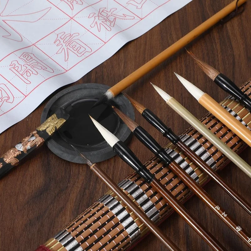 31 Pcs Chinese Calligraphy Set Brush Gift For Beginner Including Brushes, Ink Sticks, Ink Stones, Paperweights