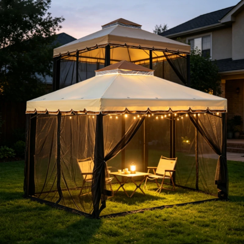 Large Outdoor Gazebo with Mosquito Netting, Waterproof Canopy for Garden Camping and Party Use, Easy Setup
