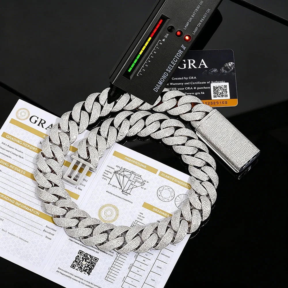 Fine 23mm Iced Out S925 Silver VVS1 Moissanite Cuban Link Necklace For Men Rivieras in Moissanite Jewelry With GRA Certificate