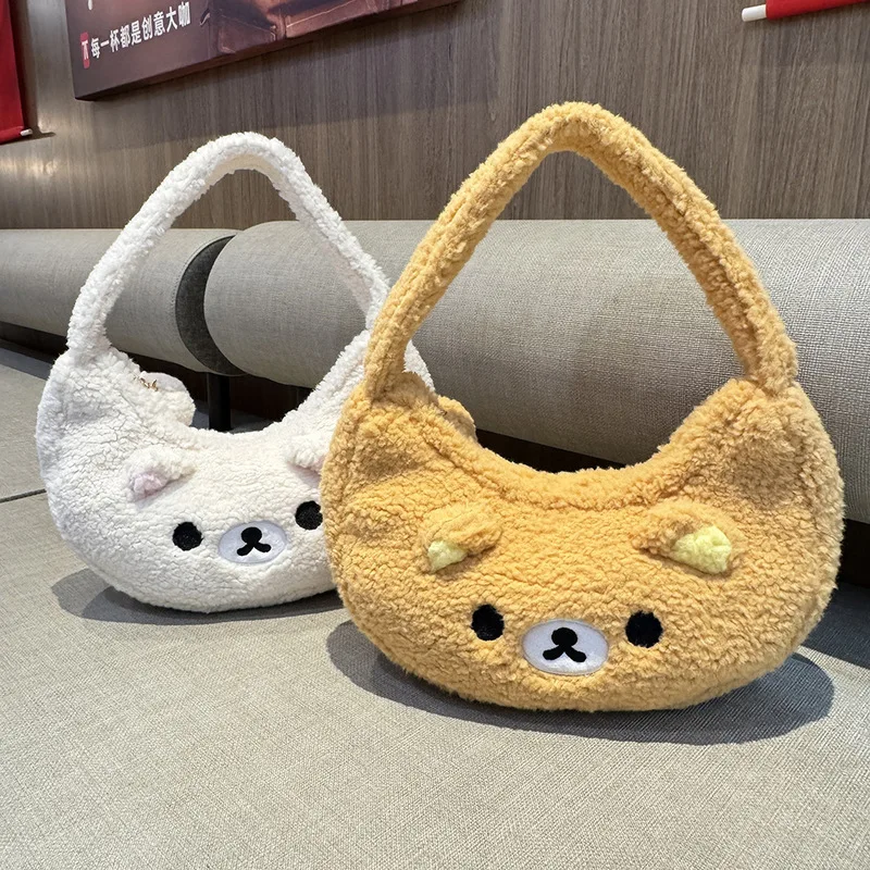 

Японская плюшевая сумка-полумесяц Rilakkuma, портативная, вместительная, на одно плечо, повседневная сумка-сэтчел для города, подарок для девушки