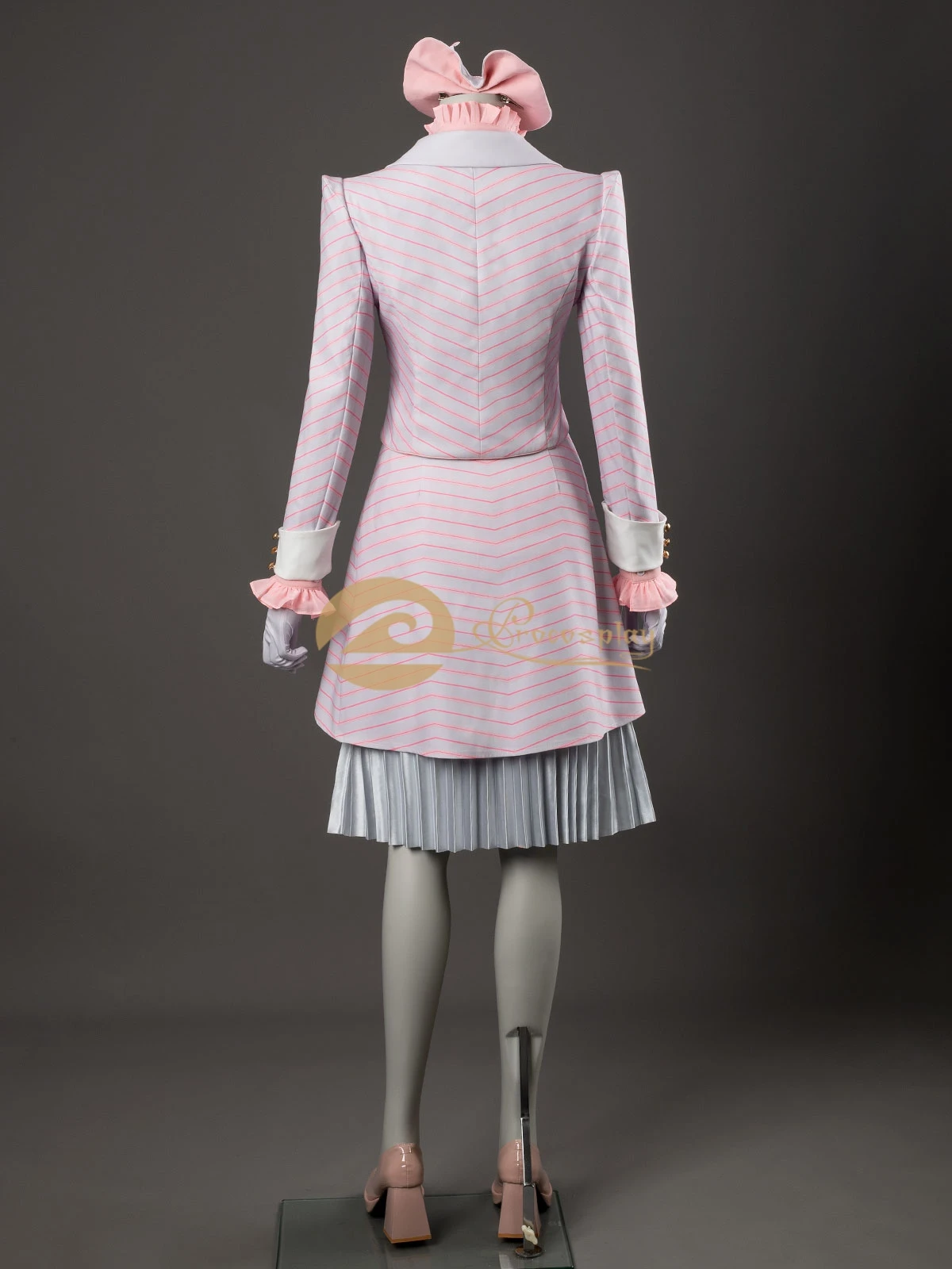 Glinda Cosplay Costume Pink Striped Skirt Top Suit Glinda Cos Outfit for Women Halloween