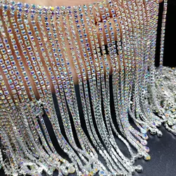 10cm Glitter Glass Rhinestone Fringe Trim Metal Rhinestones Chain Tassel Ribbon Crystal Applique Banding DIY Shoes Dress Crafts