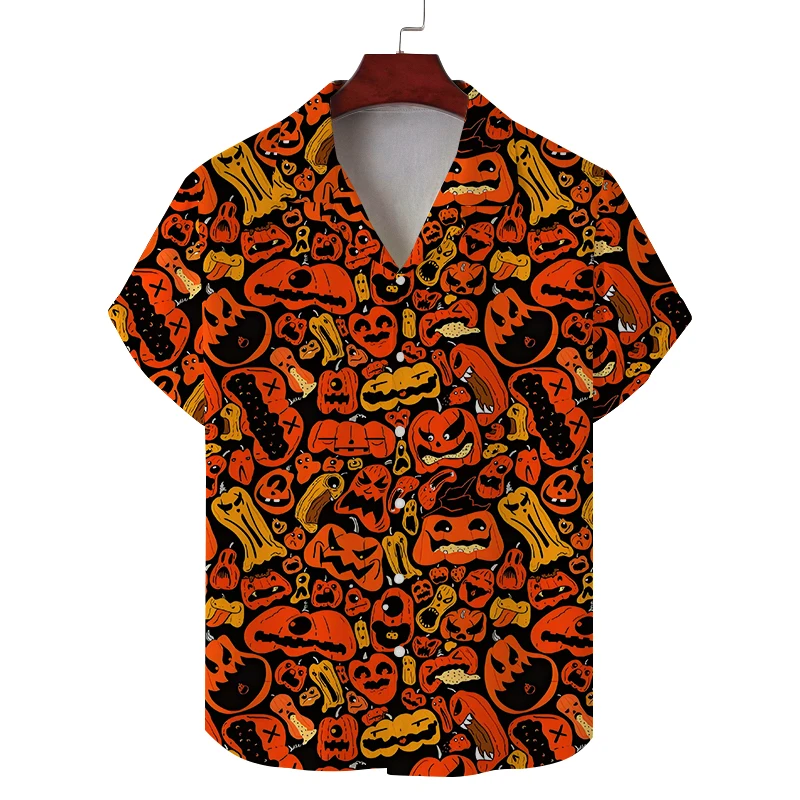 Halloween summer shirt new short-sleeved pumpkin pattern casual fashion versatile fabric soft breathable holiday celebration