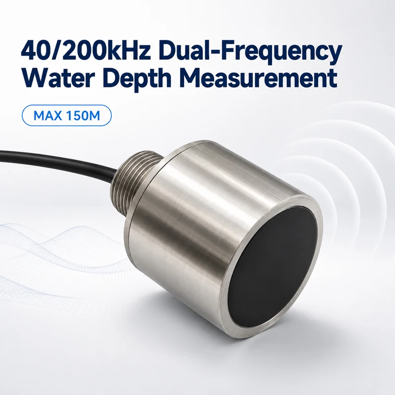 40/200kHz dual-frequency ultrasonic transducer underwater depth sensor with a measurement range of 150m