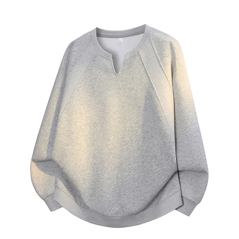 Solid Color Lapel V-neck Long-sleeved Pullover Fashionable Casual Sweatshirt V-neck Men's Bottoming Shirt Top